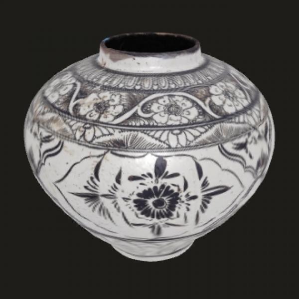 元代白釉褐彩花鸟纹瓷罐